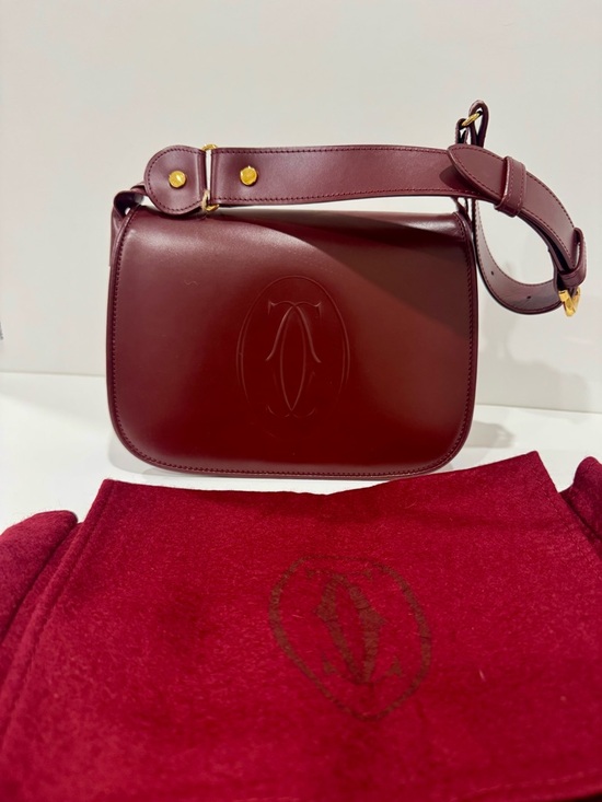 Cartier Handbags - Cartier Burgundy Leather Shoulder Bag with Gold Hardware